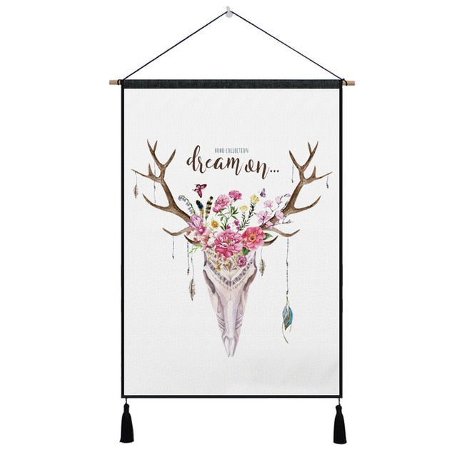 Bohemian Cow Skull & Floral Wall Hanging -11 Designs to Choose From