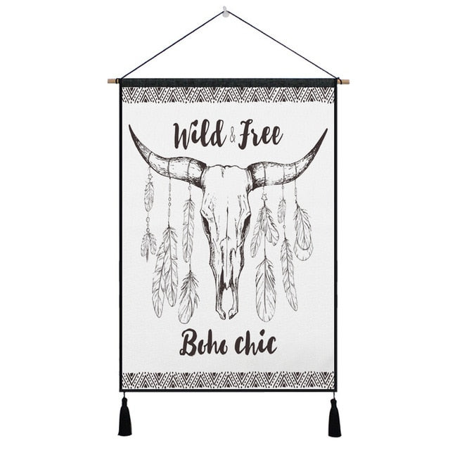 Bohemian Cow Skull & Floral Wall Hanging -11 Designs to Choose From