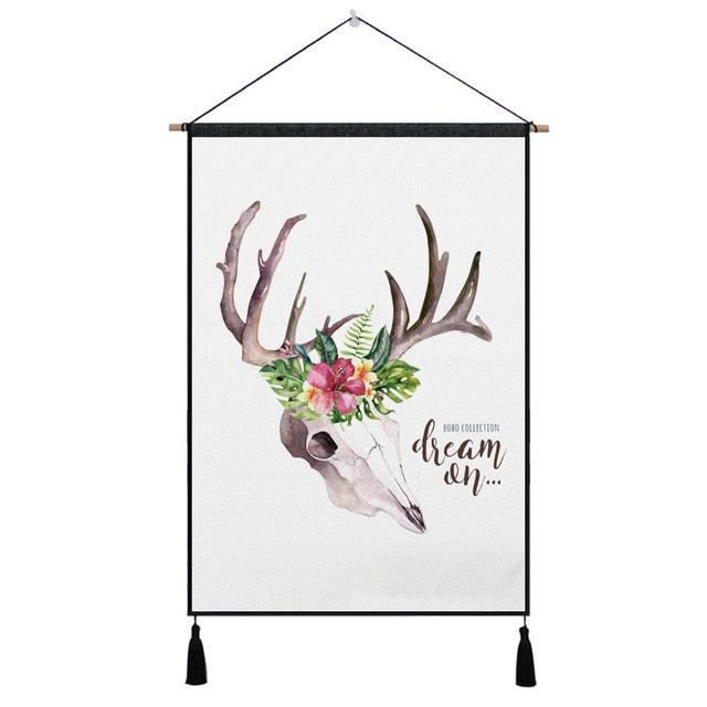 Bohemian Cow Skull & Floral Wall Hanging -11 Designs to Choose From