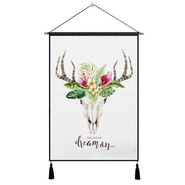 Bohemian Cow Skull & Floral Wall Hanging -11 Designs to Choose From