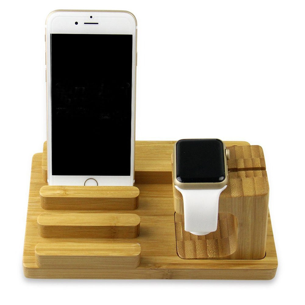 4-in-1 Bamboo Multifunctional Docking Station for iPhones, Apple Watches, iPad Mini & Other Smart Devices