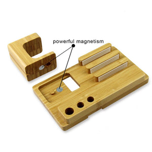 4-in-1 Bamboo Multifunctional Docking Station for iPhones, Apple Watches, iPad Mini & Other Smart Devices