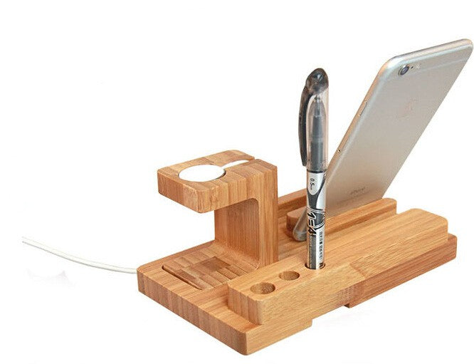 4-in-1 Bamboo Multifunctional Docking Station for iPhones, Apple Watches, iPad Mini & Other Smart Devices
