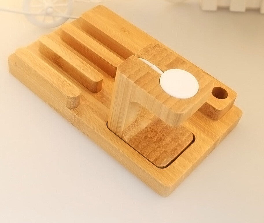 4-in-1 Bamboo Multifunctional Docking Station for iPhones, Apple Watches, iPad Mini & Other Smart Devices