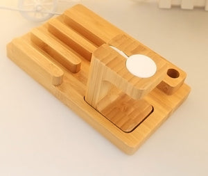 4-in-1 Bamboo Multifunctional Docking Station for iPhones, Apple Watches, iPad Mini & Other Smart Devices