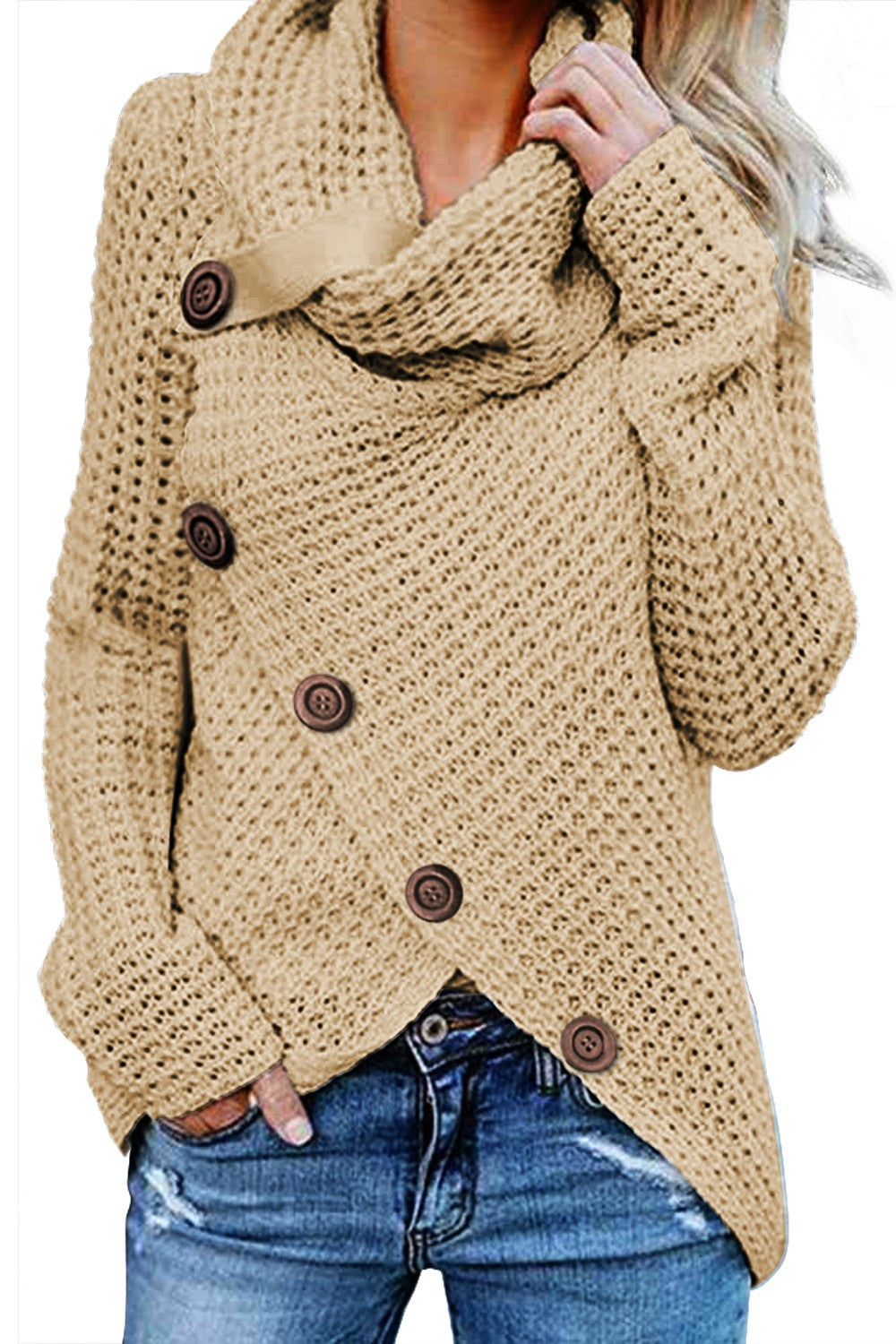 Buttoned Wrap Turtleneck Sweater