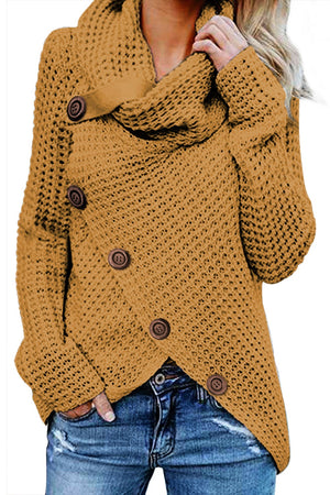Buttoned Wrap Turtleneck Sweater