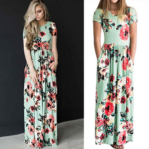 2019 Summer Mother & Kids Long Dress Floral Print Boho Beach Dress Tunic Maxi Dress Women Evening Party Dress Sundress Vestidos