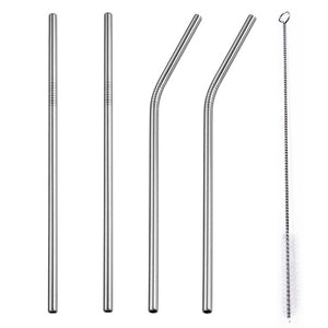 4 Pcs Set Stainless Steel Metal Drinking Reusable Straws -Straight, Bent or Mixed!