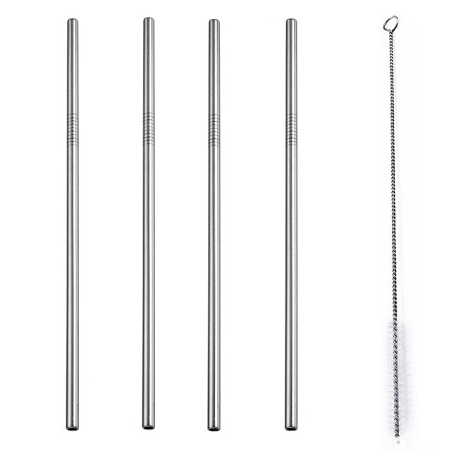 4 Pcs Set Stainless Steel Metal Drinking Reusable Straws -Straight, Bent or Mixed!