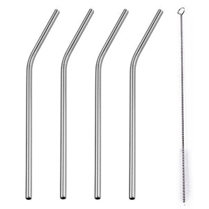 4 Pcs Set Stainless Steel Metal Drinking Reusable Straws -Straight, Bent or Mixed!