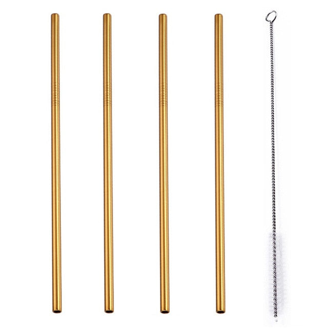 4 Pcs Set Stainless Steel Metal Drinking Reusable Straws -Straight, Bent or Mixed!