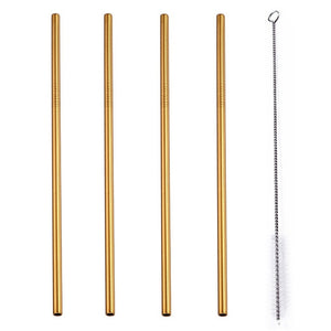 4 Pcs Set Stainless Steel Metal Drinking Reusable Straws -Straight, Bent or Mixed!