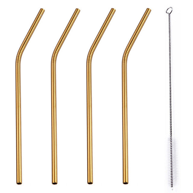 4 Pcs Set Stainless Steel Metal Drinking Reusable Straws -Straight, Bent or Mixed!