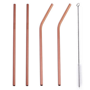 4 Pcs Set Stainless Steel Metal Drinking Reusable Straws -Straight, Bent or Mixed!