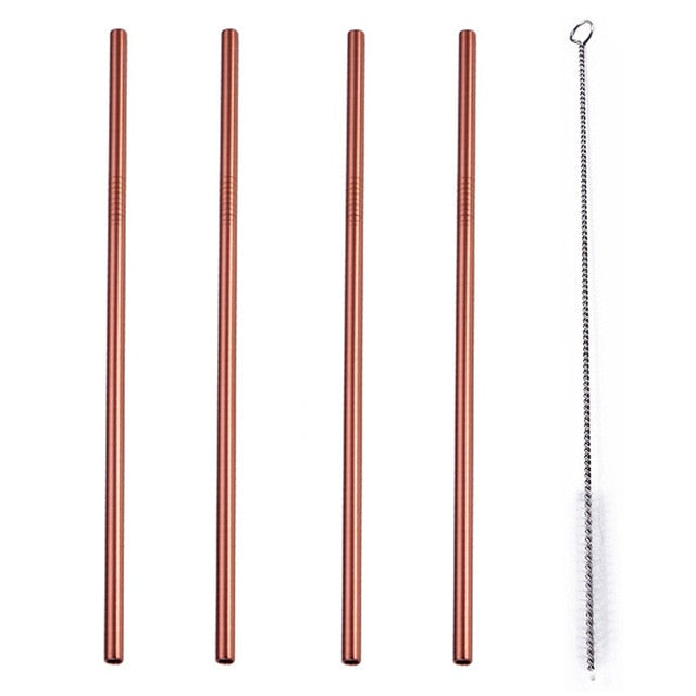 4 Pcs Set Stainless Steel Metal Drinking Reusable Straws -Straight, Bent or Mixed!