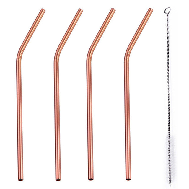 4 Pcs Set Stainless Steel Metal Drinking Reusable Straws -Straight, Bent or Mixed!