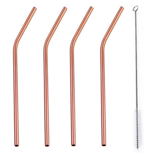 4 Pcs Set Stainless Steel Metal Drinking Reusable Straws -Straight, Bent or Mixed!