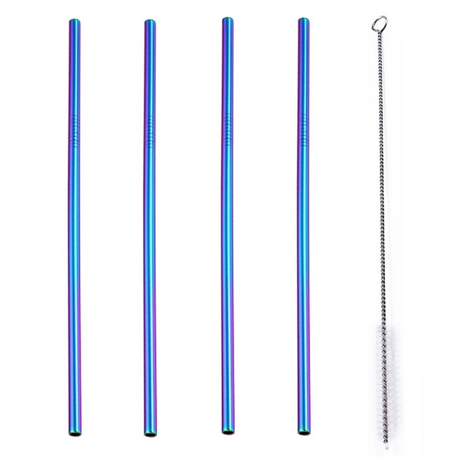 4 Pcs Set Stainless Steel Metal Drinking Reusable Straws -Straight, Bent or Mixed!