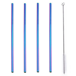 4 Pcs Set Stainless Steel Metal Drinking Reusable Straws -Straight, Bent or Mixed!