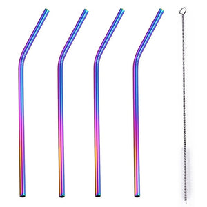 4 Pcs Set Stainless Steel Metal Drinking Reusable Straws -Straight, Bent or Mixed!