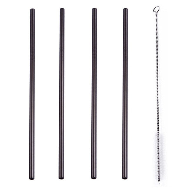 4 Pcs Set Stainless Steel Metal Drinking Reusable Straws -Straight, Bent or Mixed!