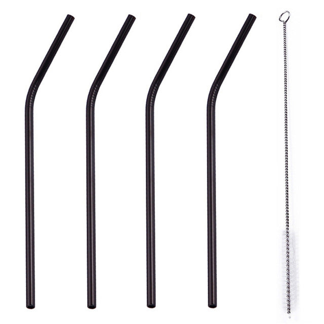 4 Pcs Set Stainless Steel Metal Drinking Reusable Straws -Straight, Bent or Mixed!