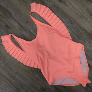 Monokini With Over The Shoulder Ruffles & U-Shaped Back