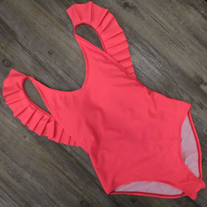 Monokini With Over The Shoulder Ruffles & U-Shaped Back