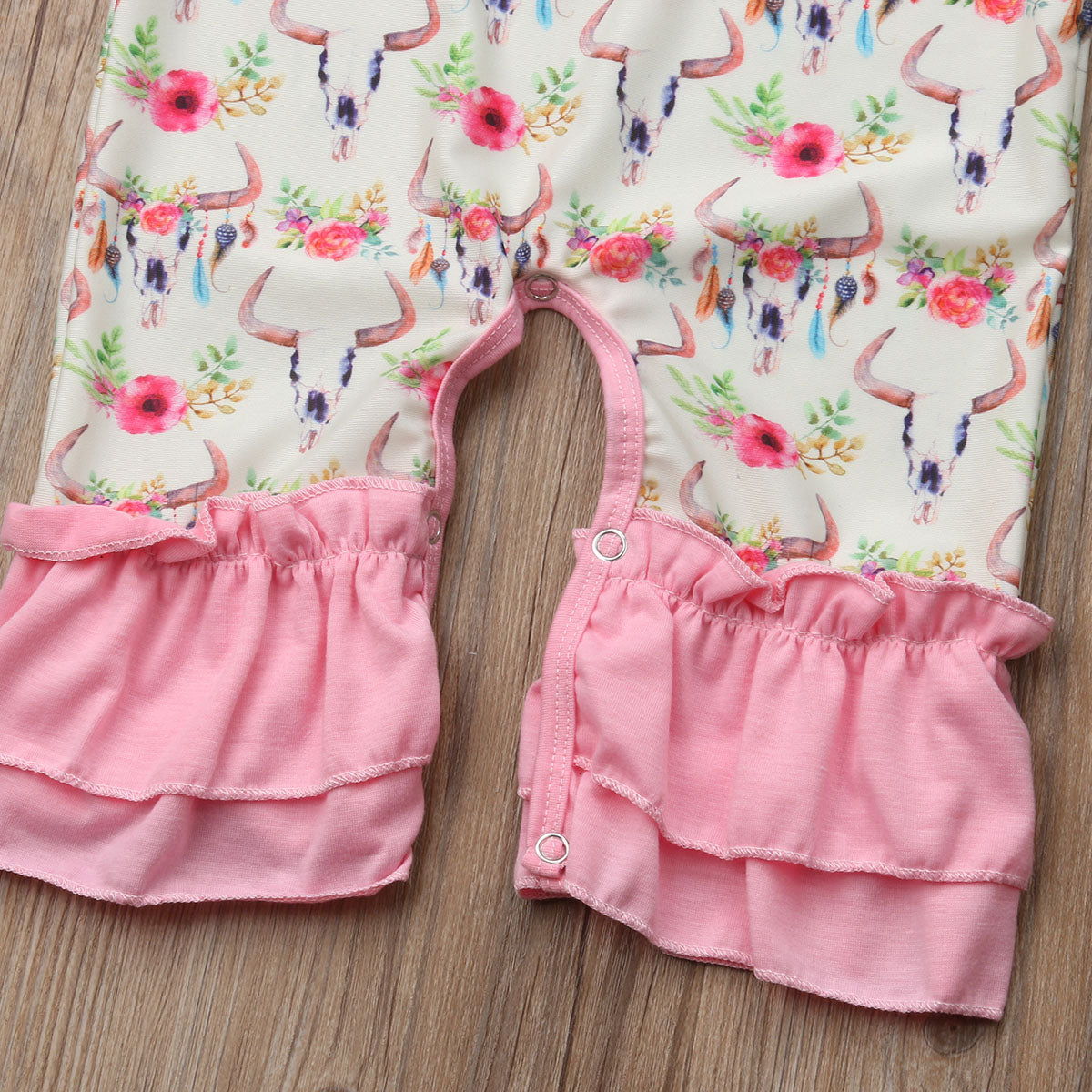 Boho Cow Skull & Floral Print Romper 3M-24M